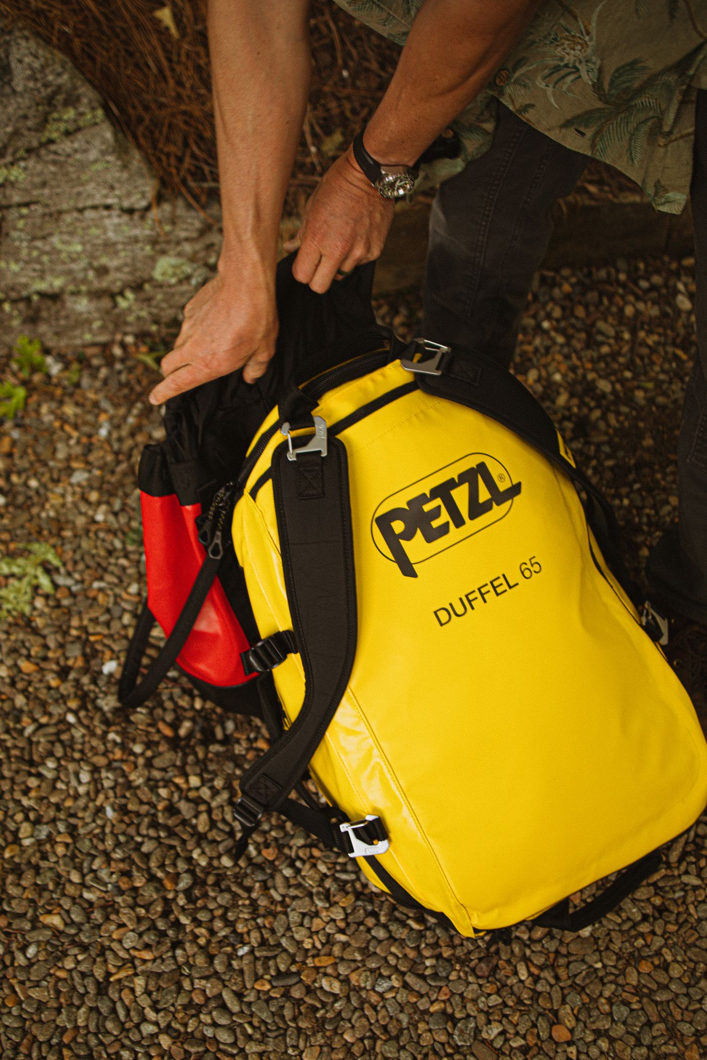 Gear packed into a sports bag with separate compartments