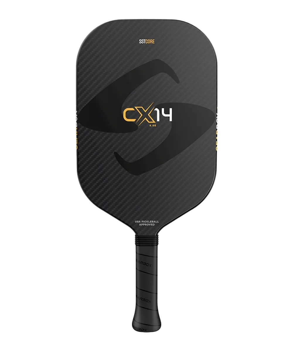 Gearbox CX14E pickleball paddle standing straight on plain white background
