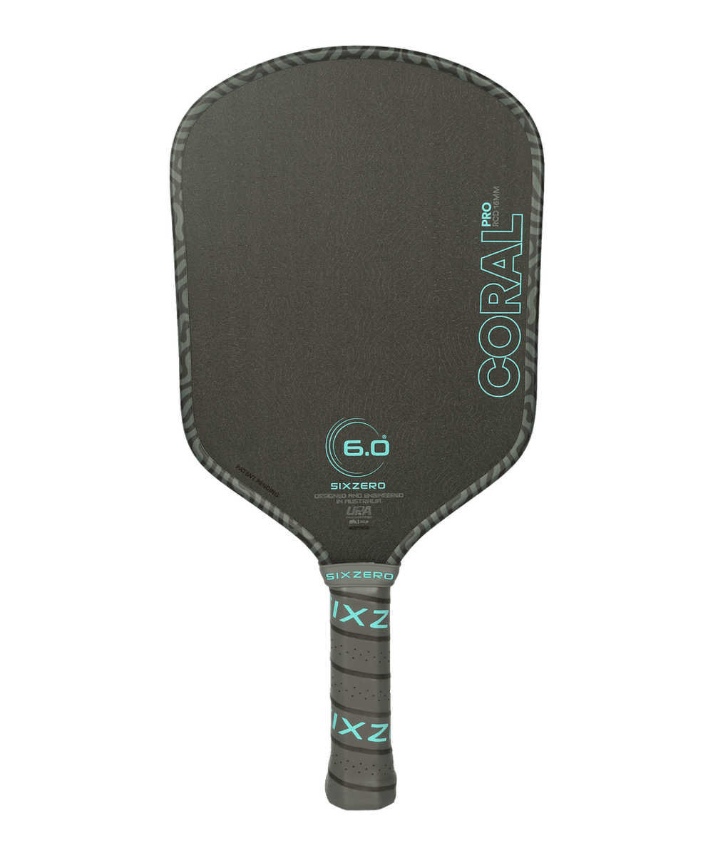 Six Zero pickleball paddle standing straight on plain white background
