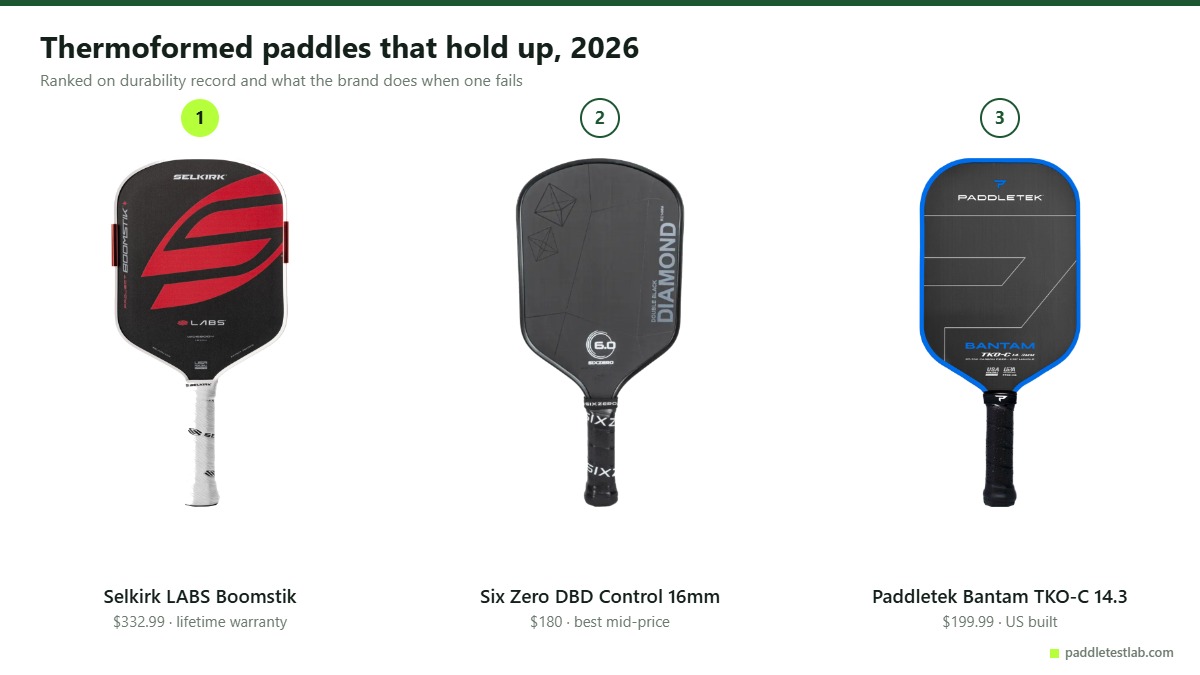 The best thermoformed pickleball paddles for 2026 shown side by side on white
