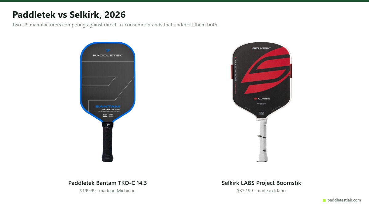 Paddletek vs Selkirk: Bantam TKO-C and LABS Boomstik side by side on white