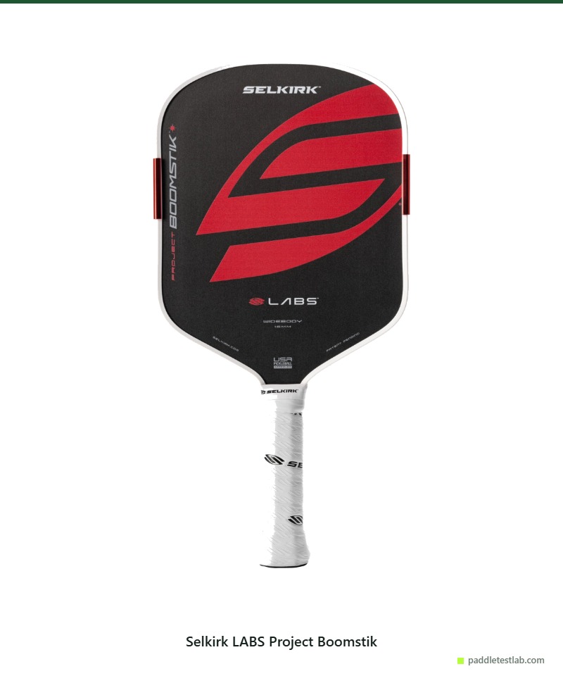 Selkirk LABS Project Boomstik paddle upright on a plain white background