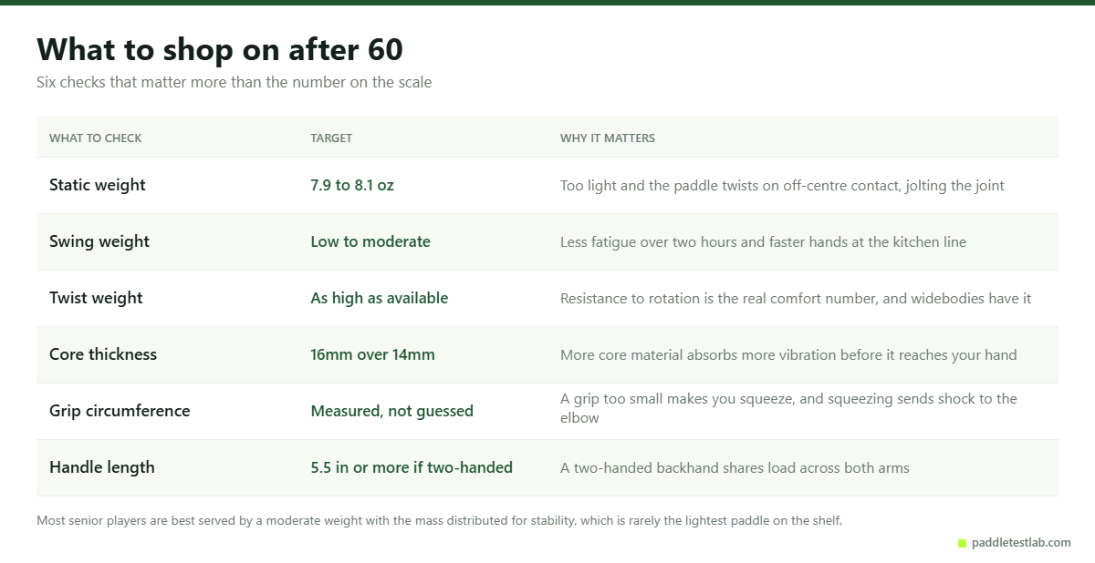 Six paddle specifications senior players should check, with target values