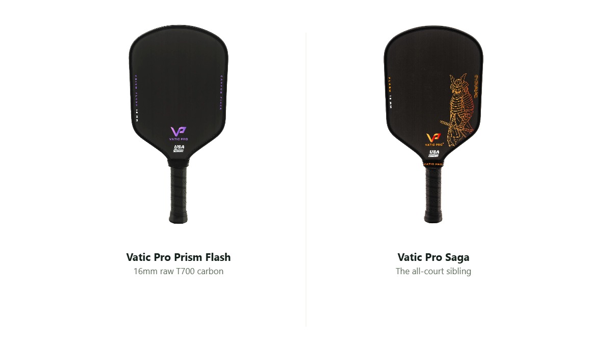 Vatic Pro Prism Flash and Vatic Pro Saga paddles shown side by side